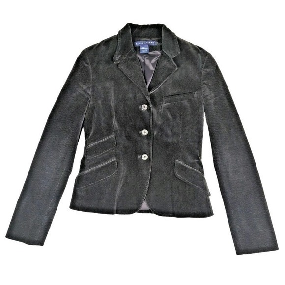 Ralph Lauren Stylish Corduroy‎ Black Single Breasted Blazer Women's Size 6 Coat - Picture 1 of 11